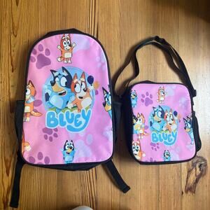 Bluey Bingo pink graphic black bookbag lunch set‎